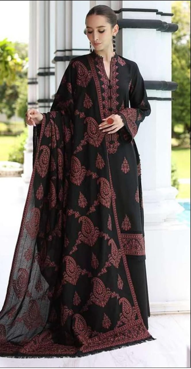 Dhanak embroidered luxury unstitched 3pc suit